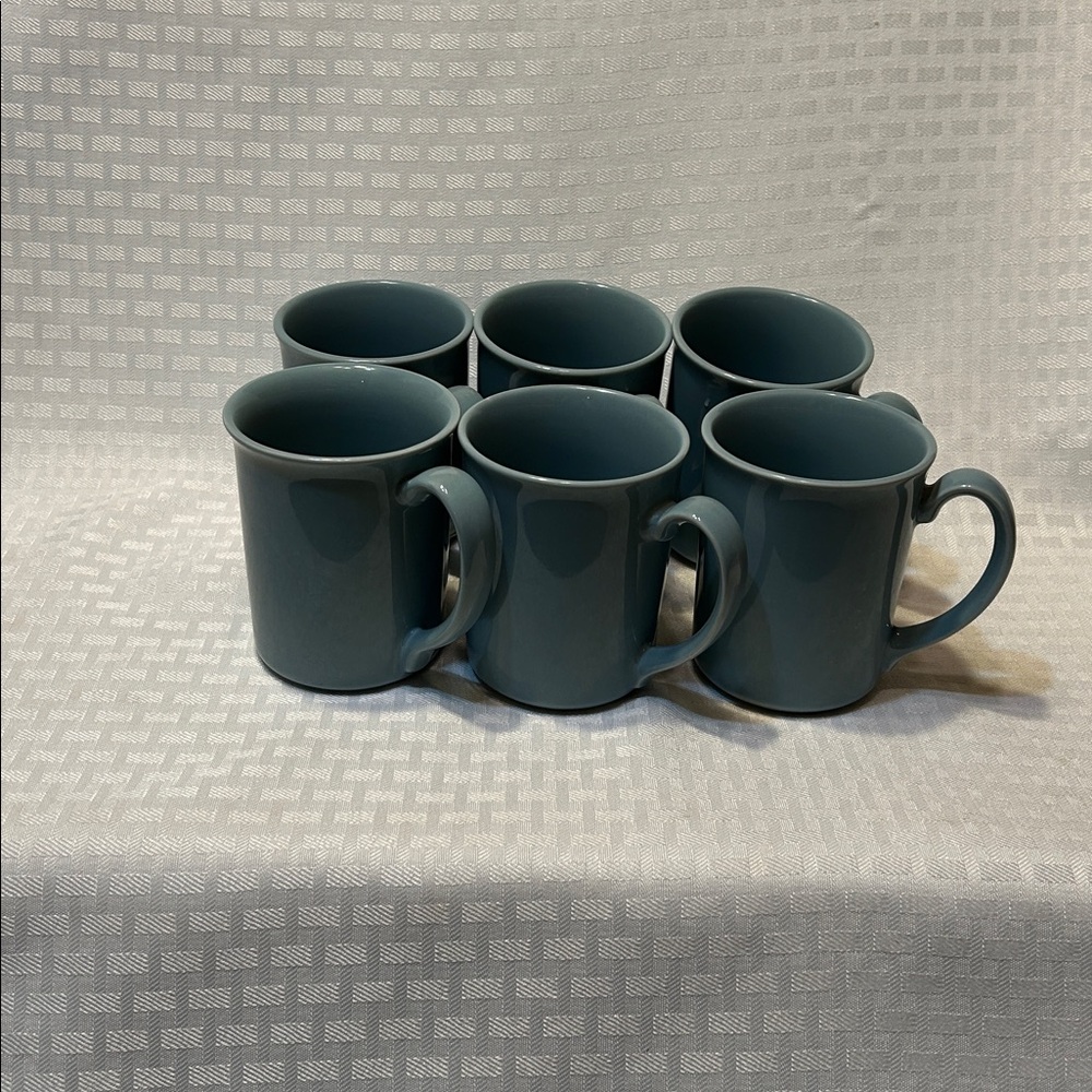 Vintage MCM Corning Aqua Ceramic Mugs Set of 6
